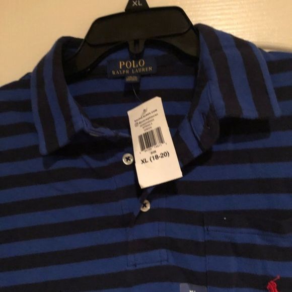 NWT BOYS Polo by Ralph Lauren Blue and Black Striped Polo - Picture 2 of 3